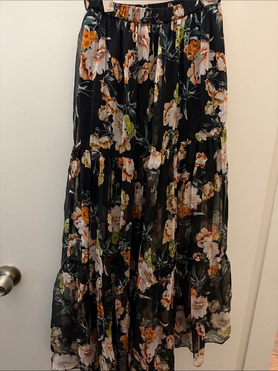 made in italy Dresses & Skirts - Pure silk Floral Tiered Black Maxi Skirt small -medium